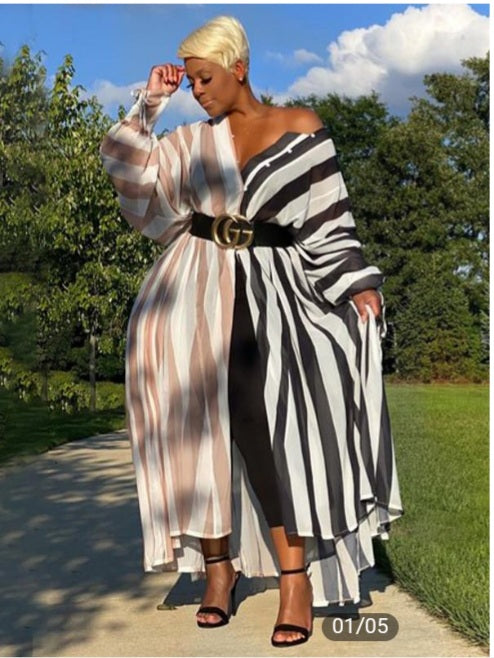 Plus Size Striped Sheer Dress