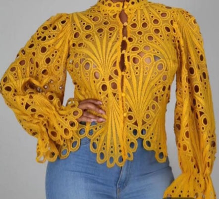 Lace hollow out blouse