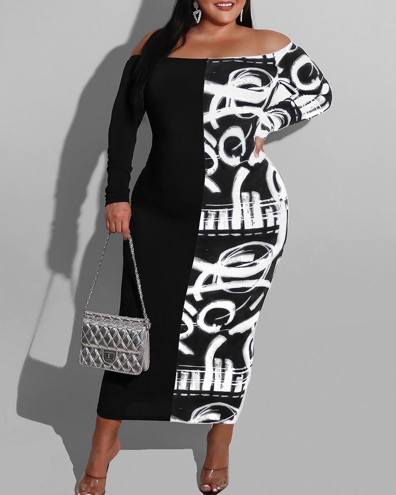 Plus Size off shoulder colorblock maxi